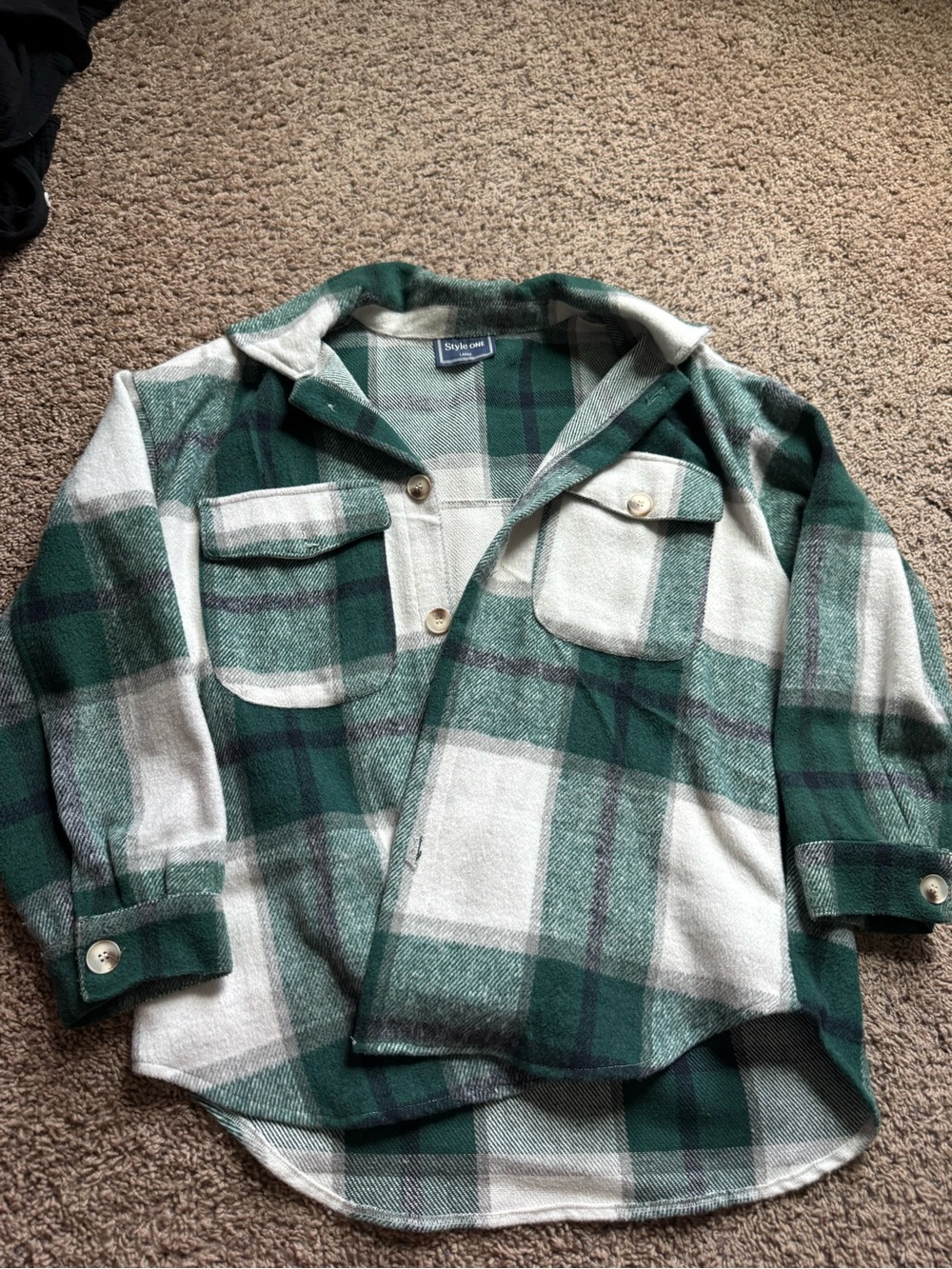 Style & Co. Green and Cream Plaid Button-Down Shirt Jacket